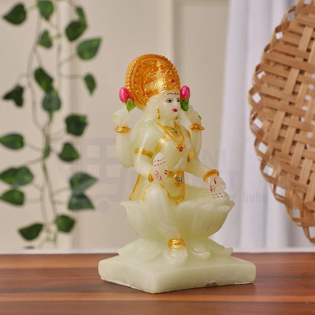 Home Puja | Goddess Laxmi Idols Showpiece For Temple Pooja Room Diwali Decoration - 7" Radium, Green, (Pack of 1), Idol