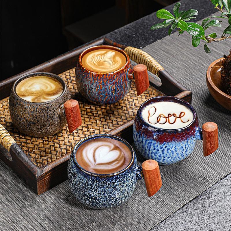 Kiln-changed Ceramic Wood Handle Mug Office Coffee Cup Creative Tea Cup Personalized Household Milk Cup