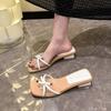 Transparent sexy outer slippers 2025 summer new bow fairy style thick heel square head open toe sandals