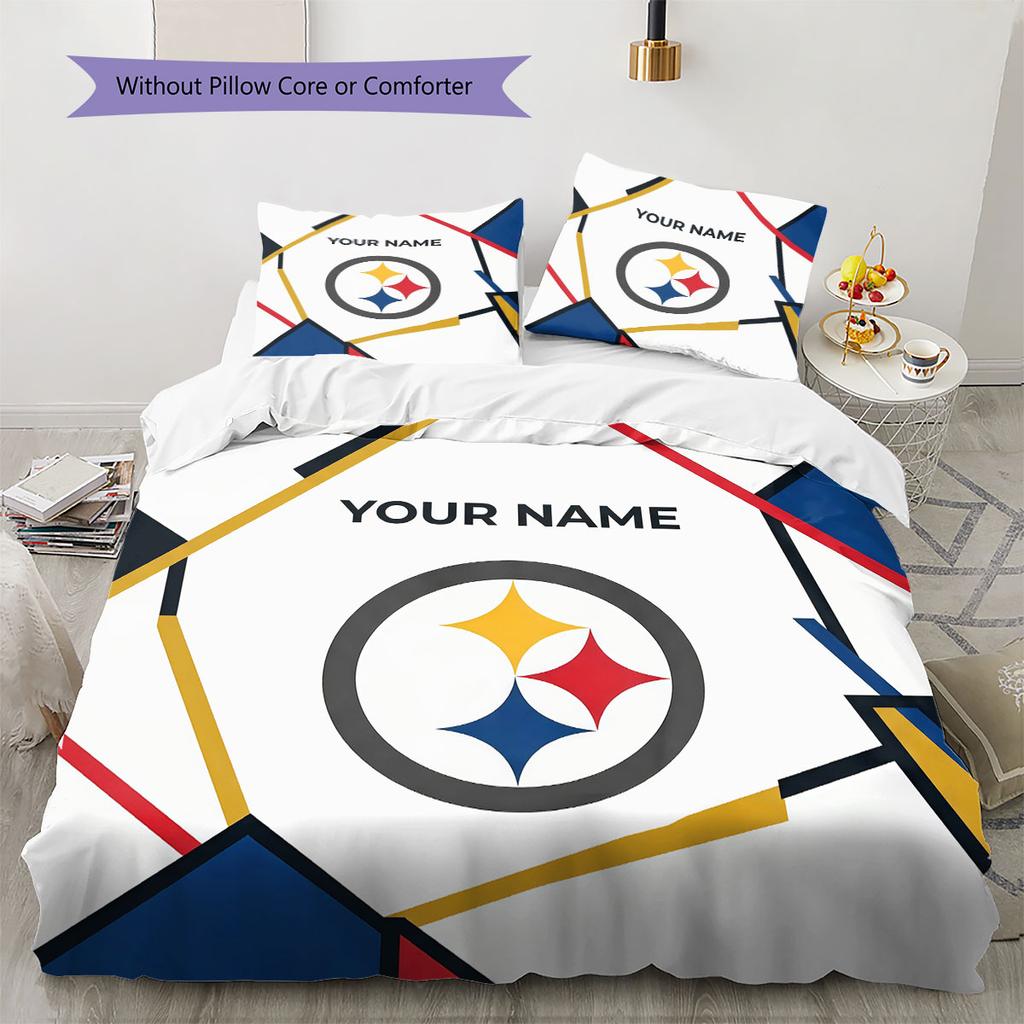 Custom Name,Pittsburgh Steelers Pattern Bedding Home Decoration Birthday Gift ( 1 Duvet Cover + 2 Pillowcase, Without Core),fan Merchandise.