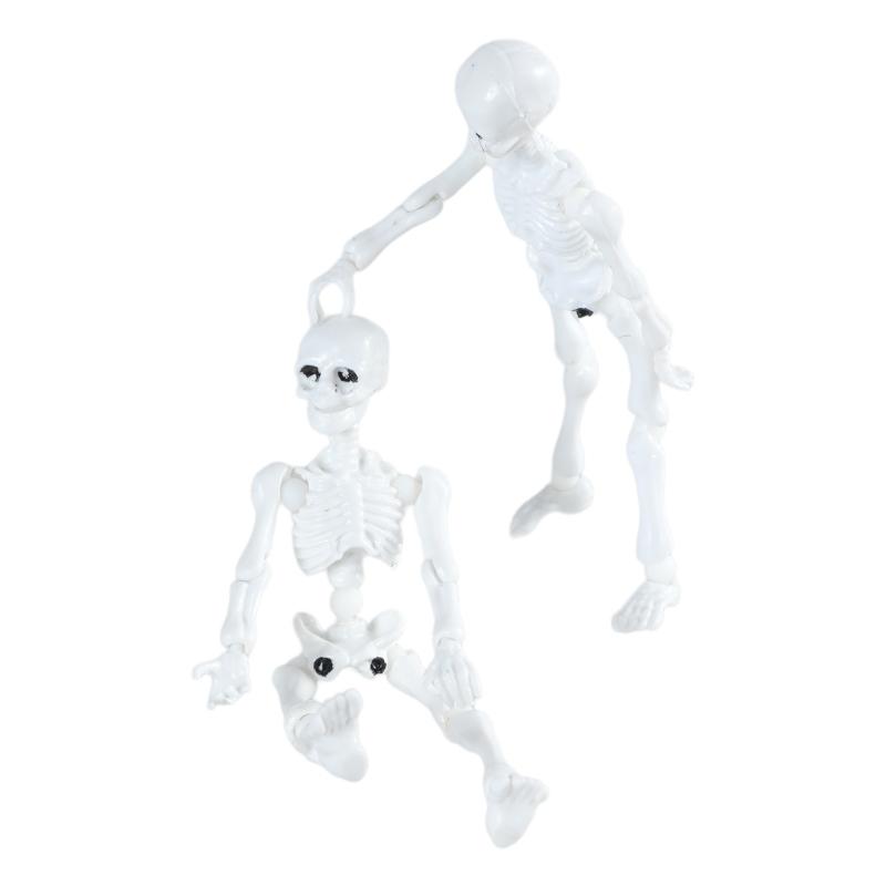 Articulated Tiny Human Skeleton Replicas, 9cm White Skull Model, Human Skeleton Model for Halloween Display Craft Toy