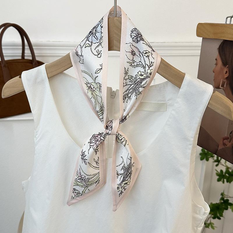 Silk scarf high-end sense with Hanfu tied bag streamer shirt neck printed small scarf decorative belt