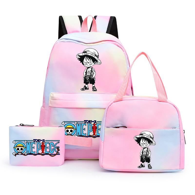3Pcs/set Anime One Piece Anti-Theft Backpack Casual Daypack with Lunch Bag Pencil Case Back To School Daily Bookbag for Boy Girl Mochila Rucksack