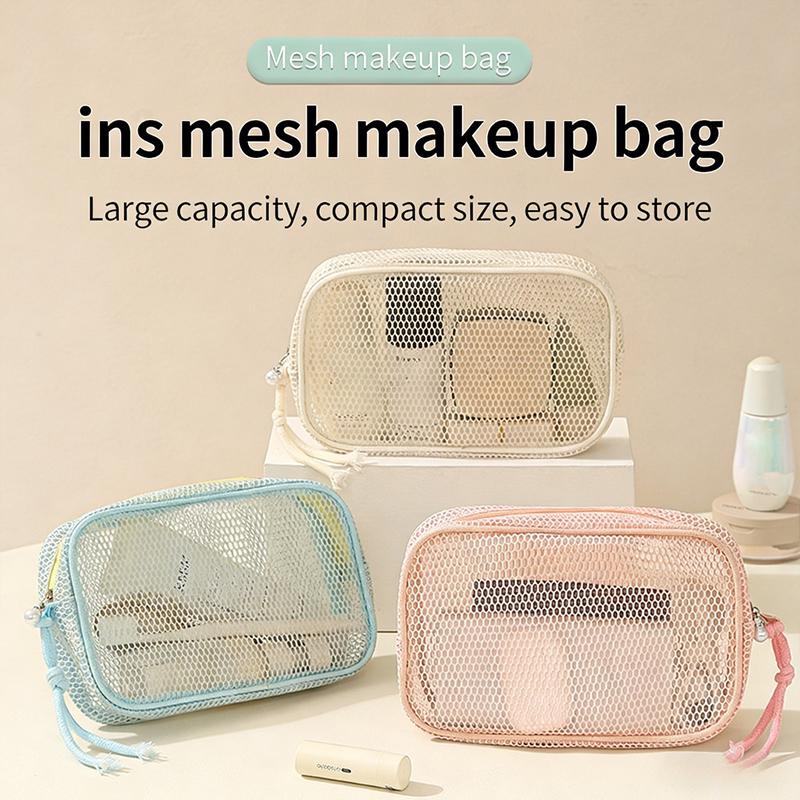Mesh Makeup Bag For Women Cosmetic Storage Bag Travel Portable Toiletry Bag Underwear Storage Bag