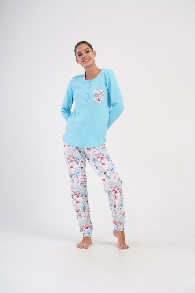 Women's Cotton Pajama Set with Long Pants Button-Up XL Vienetta Comfortable