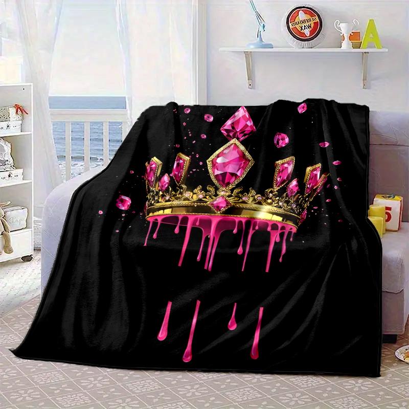 Pink Crown Sparkle Majesty Blanket Flannel Blanket for bed, sofa, Camping, Hiking, Picnic Essentials, gift for family Fan gifts