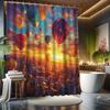 Sunset Hot Air Balloon Shower Curtain Set, City Background, 12 Hooks, Polyester, Bathtub Partition, Modern Bathroom Decor