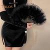 Vintage Feather Lace Folding Fan with Tassels Portable Summer Hand Held Fan Decoration Dance Performance Props Party Costume Accessories