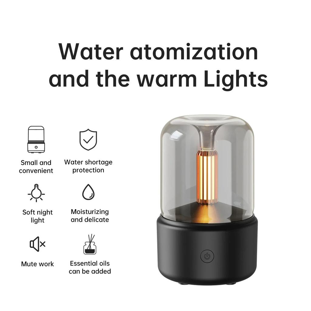New Household Candlelight Aroma Diffuser Humidifier Compact USB Desktop Spray Essential Oil Atomizer for Home Car Office