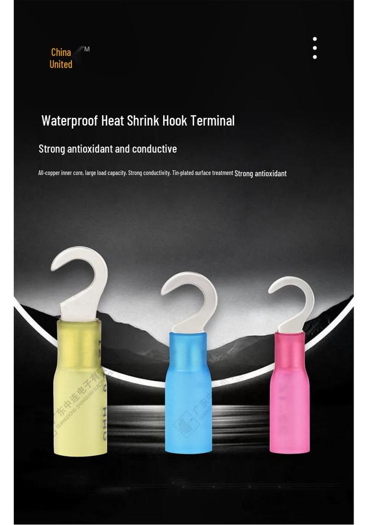 Waterproof Heat Shrink Hook Terminal, Insulated Brass Crimp Connector, 1.5-2.5mm²