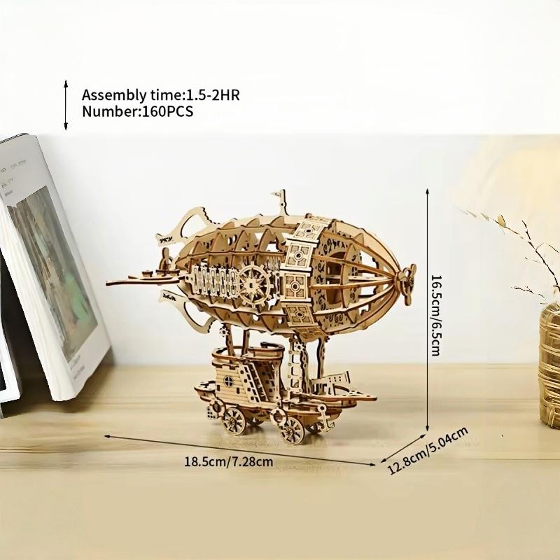 Drewniane puzzle 3D do samodzielnego montażu, mechaniczny model sterowca, zabawka antystresowa, model 3D stereo, ręcznie robiona ozdoba na biurko, zabawka parowa