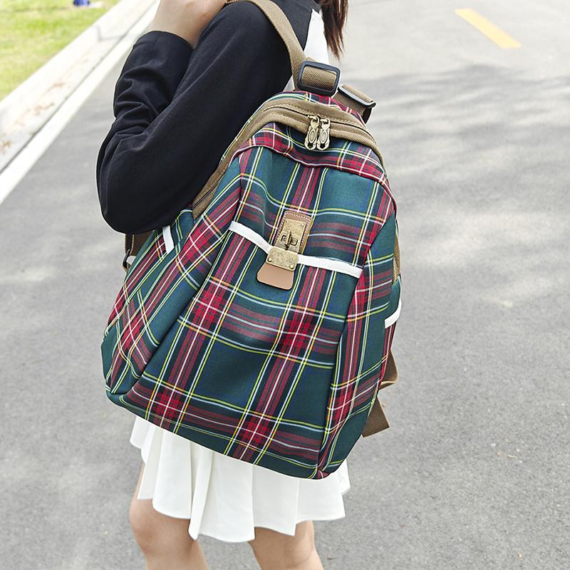 Plaid Travel Backpack Student Schoolbag Class Commuter Backpack