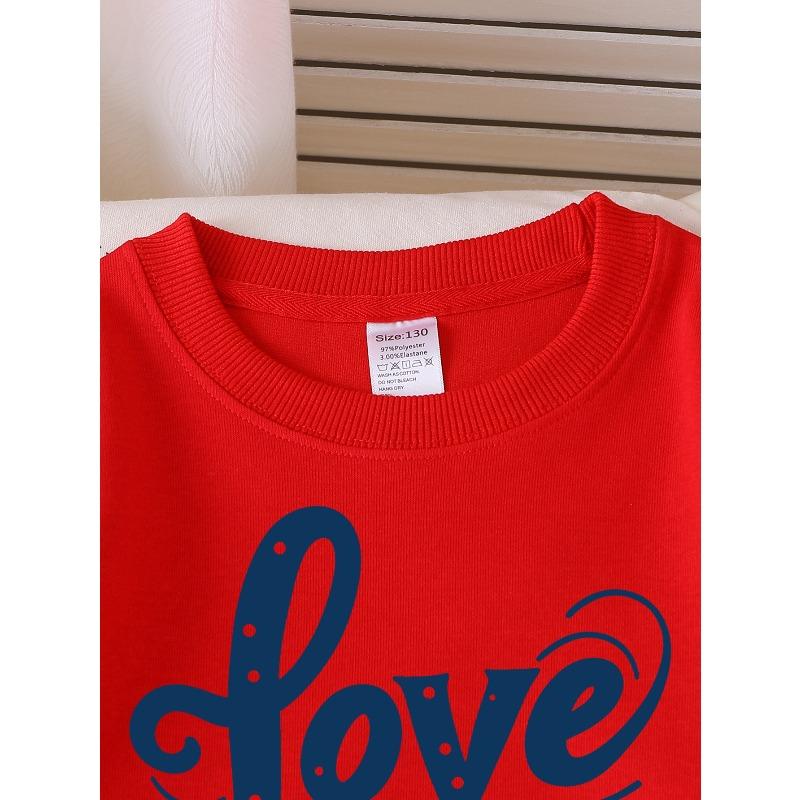 Girls' Long-sleeve Sweatshirt with Round Neck and Printed DesignLove Denim Print Suitable for Spring and Autumn, Fashionable and Casual