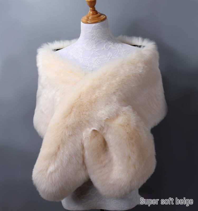 Women's Faux Fox Fur Shawl Cloak: Thick Autumn/Winter Bridal Evening Scarf and Neck Warmer