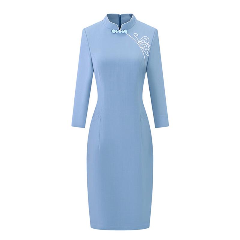 Trueman Light Blue Professional Women's Cheongsam Dress & Suit Sets