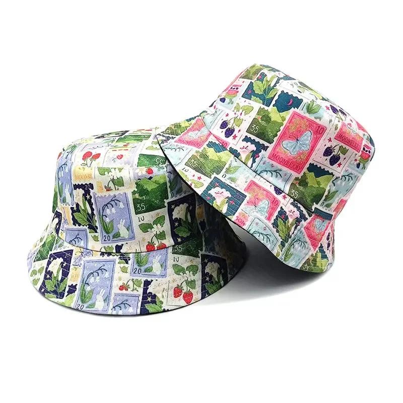 Spring and Summer Polyester Cartoon Print Bucket Hat Fisherman Hat Outdoor Travel Sun Cap for Men and Women 284