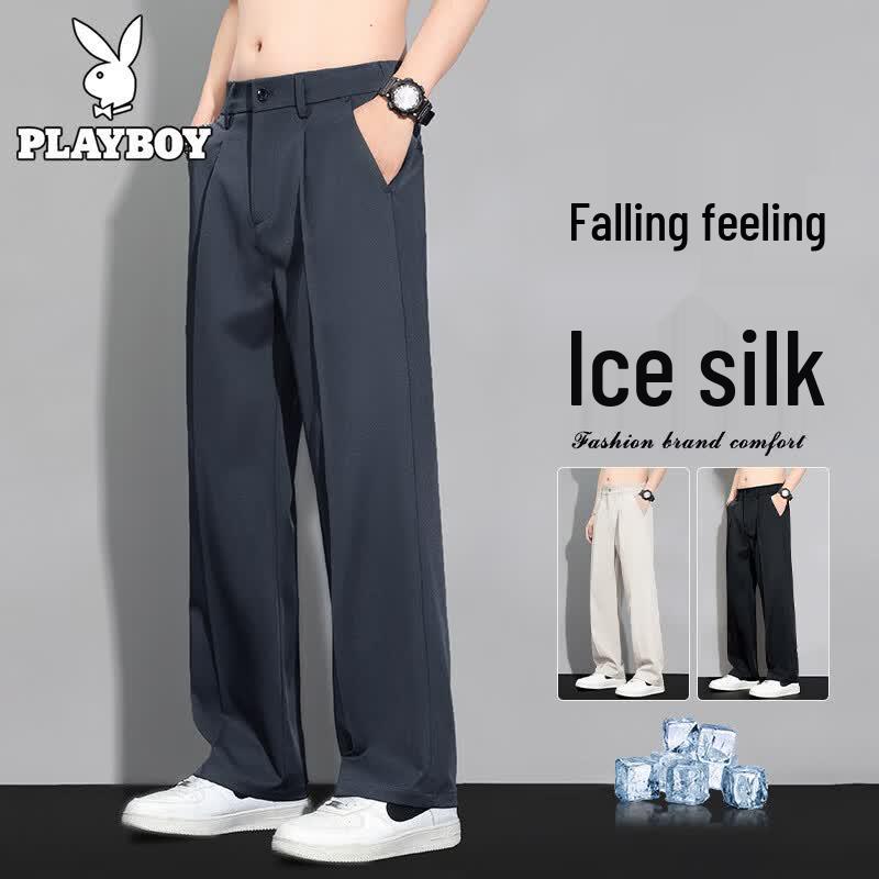 Playboy Men s Ice Silk Loose Wide-Leg Casual Pants L