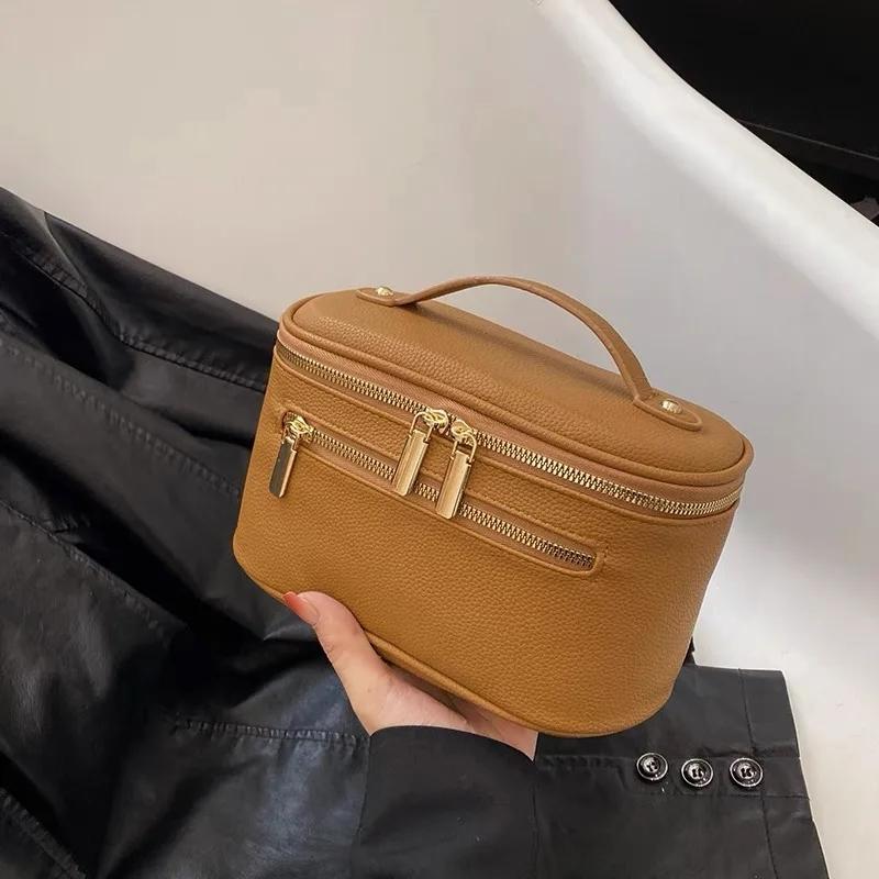 Leather PU Cosmetic Bag Portable Women s Large Capacity Cosmetic Bag Multifunctional Waterproof Cosmetic Bag коричневый