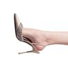 2025 Spitzschuhe Champagner Stilettoabsätze: Strass Seide Tief ausgeschnittene Einriemen-Sandalen für Damen.