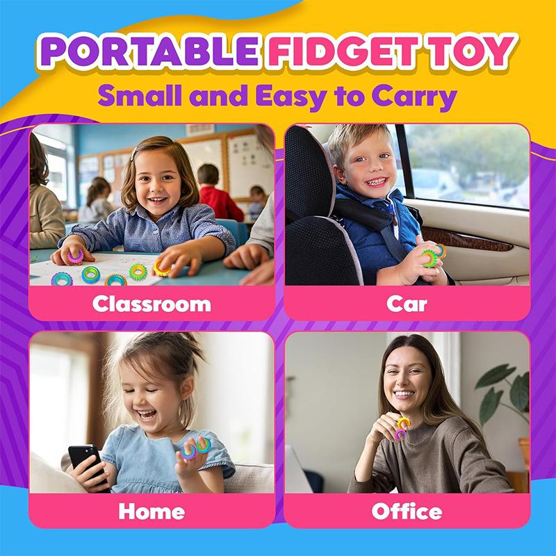 6Pcs Rotating Fidget Ring Set Quiet Silicone Sensory Finger Spinner Anti-Anxiety Stress Relief Toy For Adults  Office Home