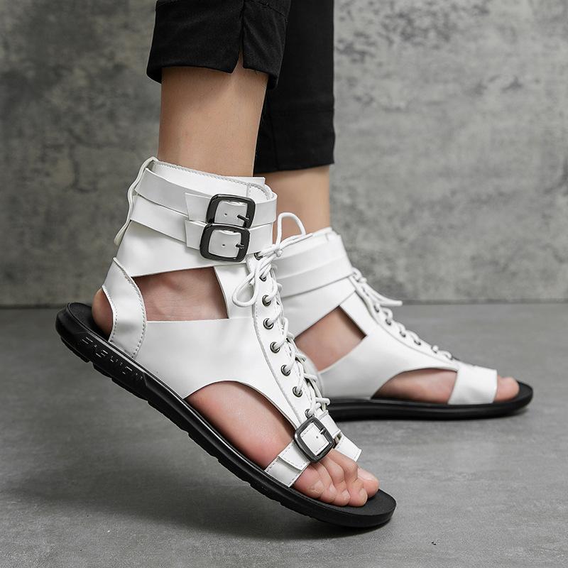 Mode Luxus Flache Sandalen Mann Sommer Designer Weiße Römische Sandalen Herren Zehenfreie Schuhe Leichte Ledersandalen Für Männer sandalia masculina