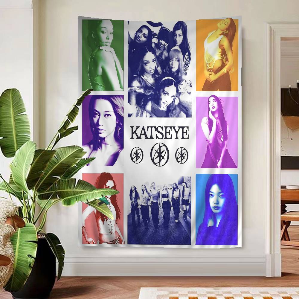 Korea Kpop Band K-katseye Anime Tapestry Hippie Flower Wall Carpets Dorm Decor Cheap Hippie Wall Hanging