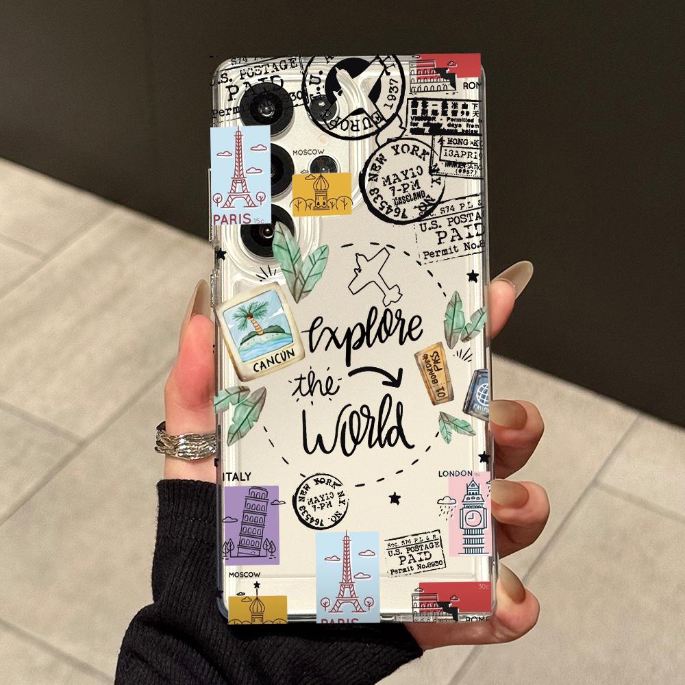 Travel Postcard Phone Case For Samsung Galaxy A35 A55 A53 A54 A34 5G Note 20 S23 S25 S24 S22 S21 Ultra FE Plus Clear TPU Fundas