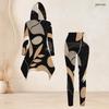Women Plus Size Hooded Two Piece Set Long Sleeve High Low Printed Top And Fitted Pants