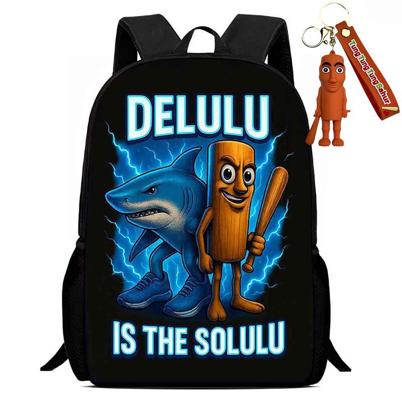 Portable Italian Brainrot Backpack Shoulders Bag Large Capacity Cartoon School Bag Printed Tung Tung Saur Tralala Bag For Kid