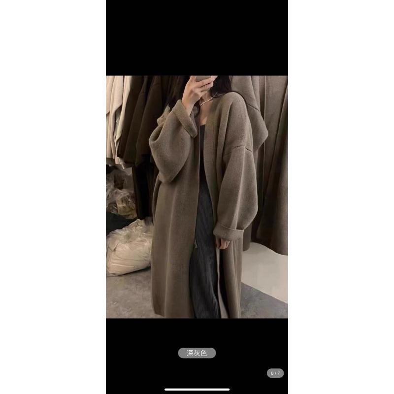 Sweater jacket cardigan women's retro lazy wind loose medium and long coat women's autumn and winter new thick