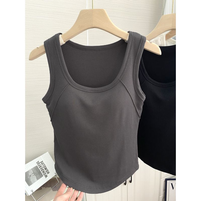 

Round Tie Chest Pad Vest Women s Inner Cotton Spring and Summer Thin Wear-Free Bra Sleeveless Versatile Base Tops Outerwear Dark gray Free size (45.00 kg-62.50 kg