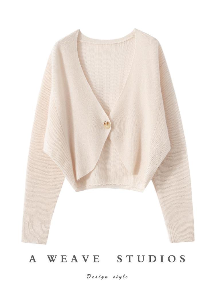 Fashionable Summer V-Neck Knit Cropped Cardigan with Sun Protection