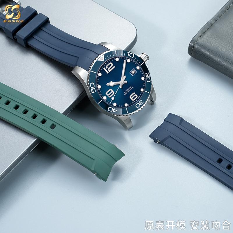 Für Longines Kangkas Fluorkautschuk-Armband L3.742 781 782 Schwarz Blau Serie Schnellwechsel Wasserdichtes Uhrenarmband mit Armband