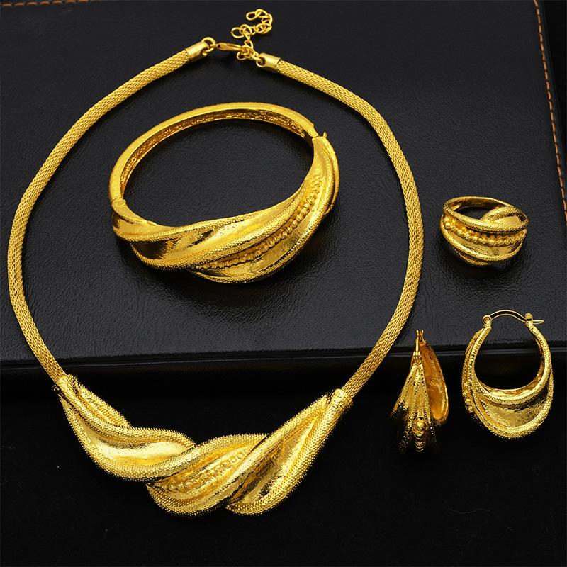 Dubai 24k Gold Plated Bridal Set Necklace Earrings Bracelet Ring India Nigeria Jewelry Four-piece Set 2026