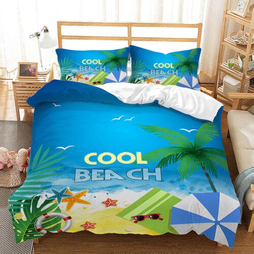 Beach Vacation Coconut Tree Print Duvet Cover Quilt Cover Pillowcase Bedding Set