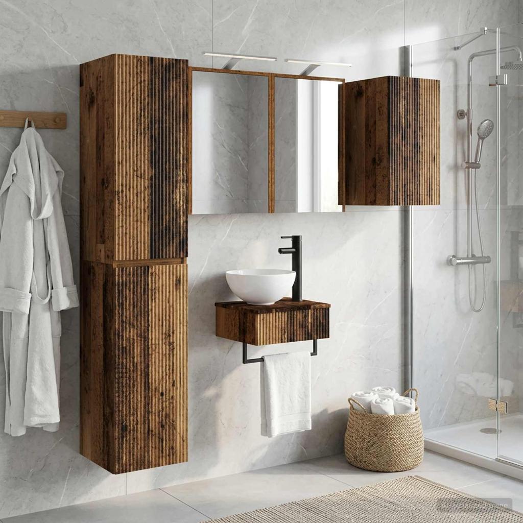 Bathroom Furniture Set 5 Pcs Reclaimed Wood Engineered Wood and Glass
