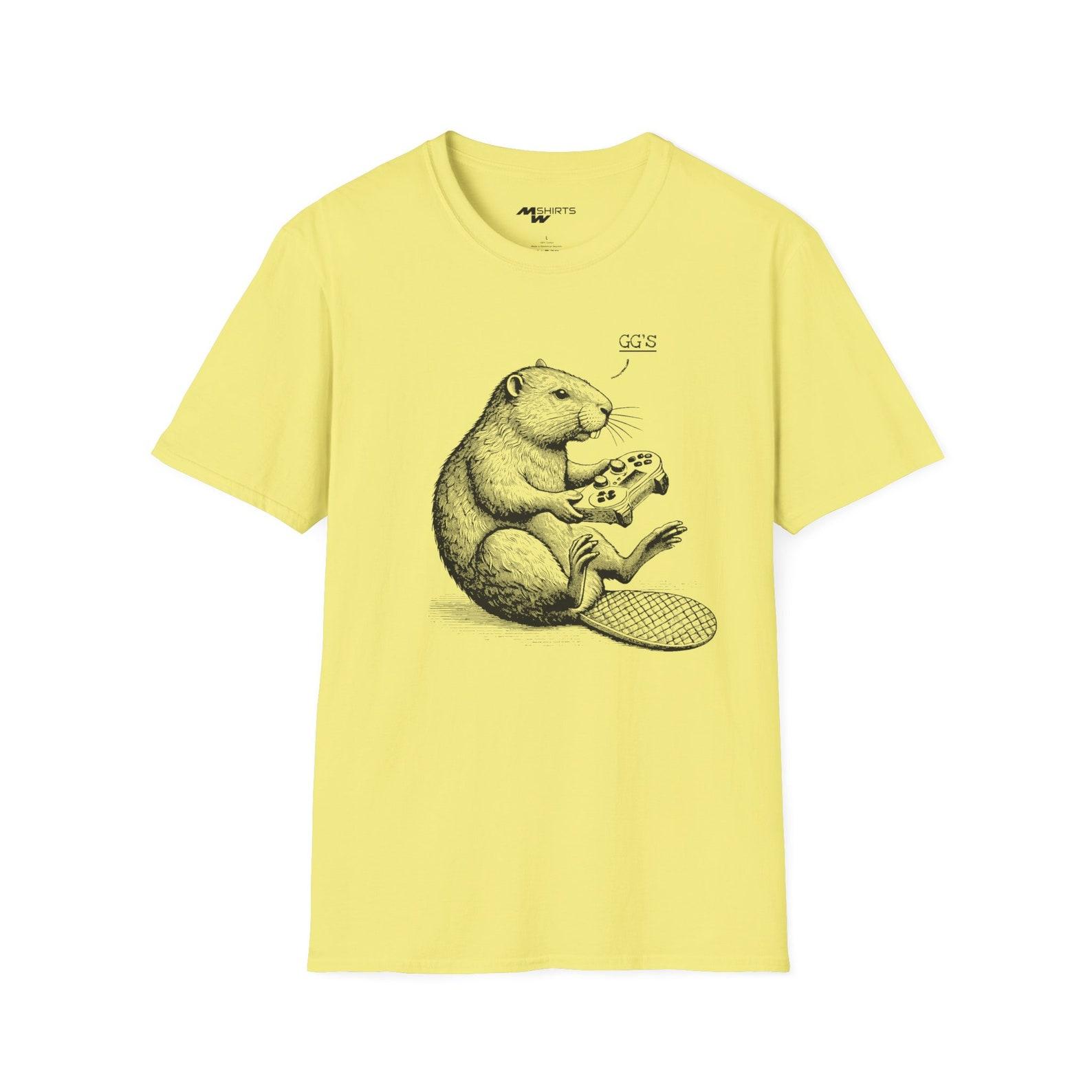 Gamer Beaver T-Shirt: Copper Engraving Style, Video Game Gift S