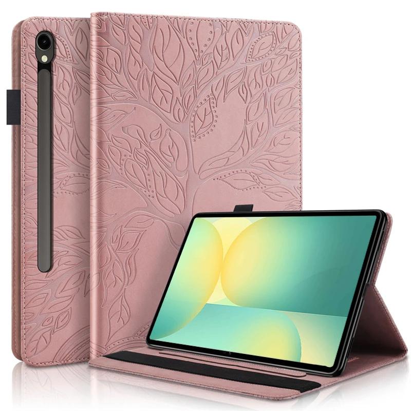 Funda for Samsung Tab S10 FE Case 10.9" Embossed Tree Leather Wallet Flip Cover for Galaxy Tab S10 Fe Sm-x520 X526b Case Coque