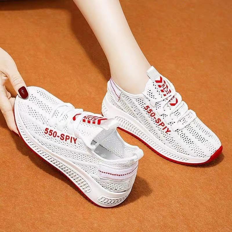 2025 Summer New Women's Casual Mesh Hole Shoes Sports Little White Shoes Breathable Running Single Shoes Mother Shoes