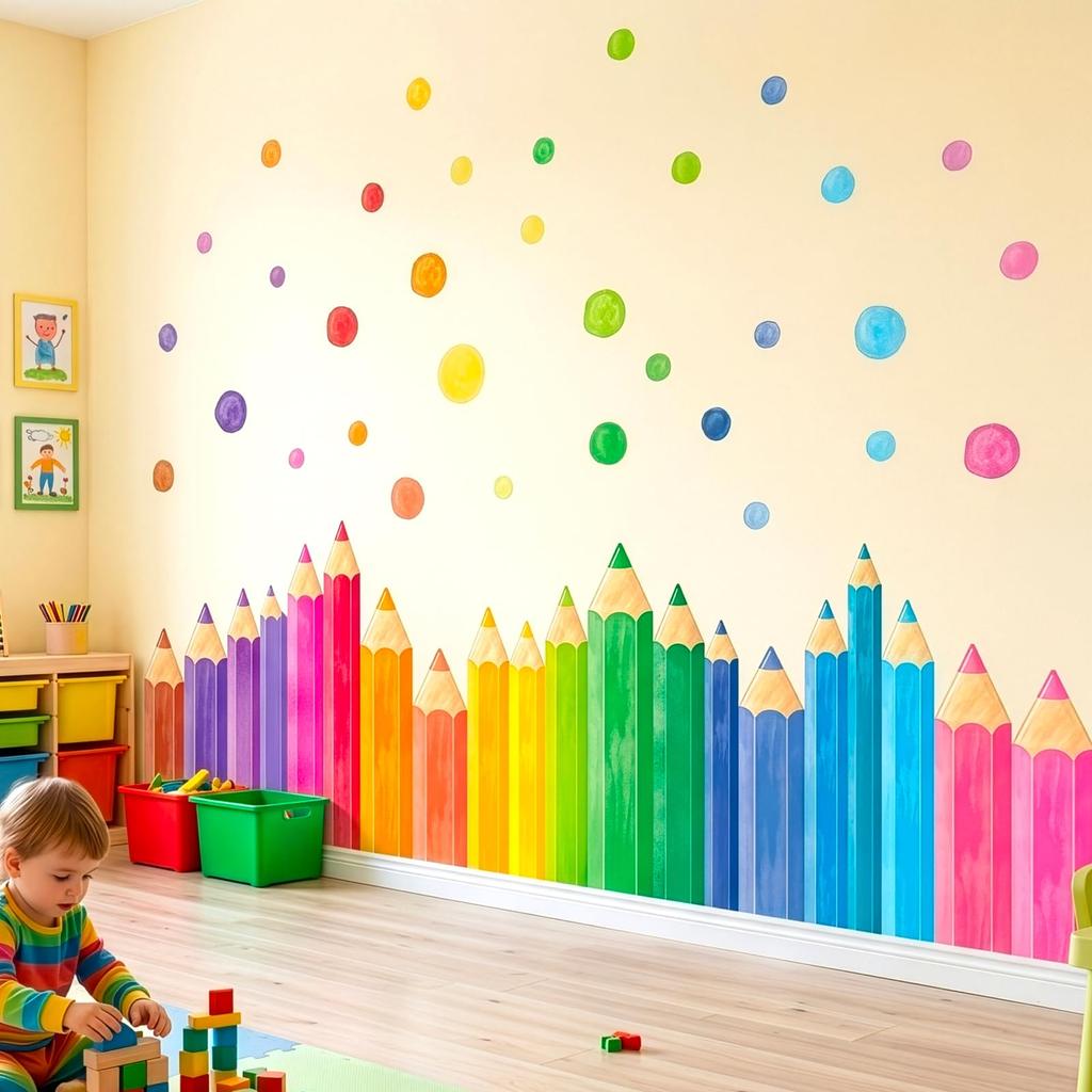 Decowall Extra Large Color Pen Wall Stickers Giant Rainbow Crayon Border Design for Playrooms Removable DIY Decor Perfect for and Infants - Kids'