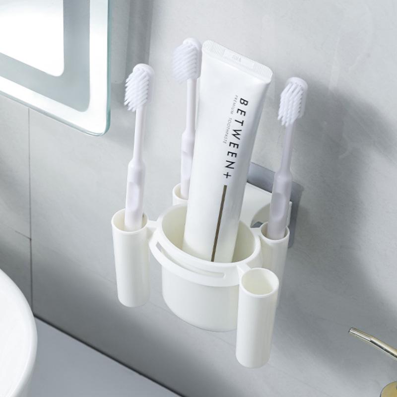 Wall-Mounted Punch-Free Bathroom Toothbrush and Toothpaste Holder Organizer Rack