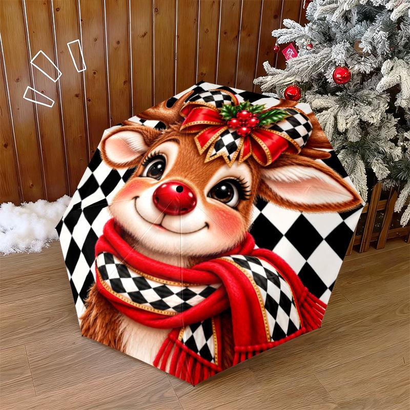 Christmas gifts, bells, Santa Claus, snowman, Christmas tree umbrella, home essential, wrought iron tri-fold portable all-season outdoor umbrella H26