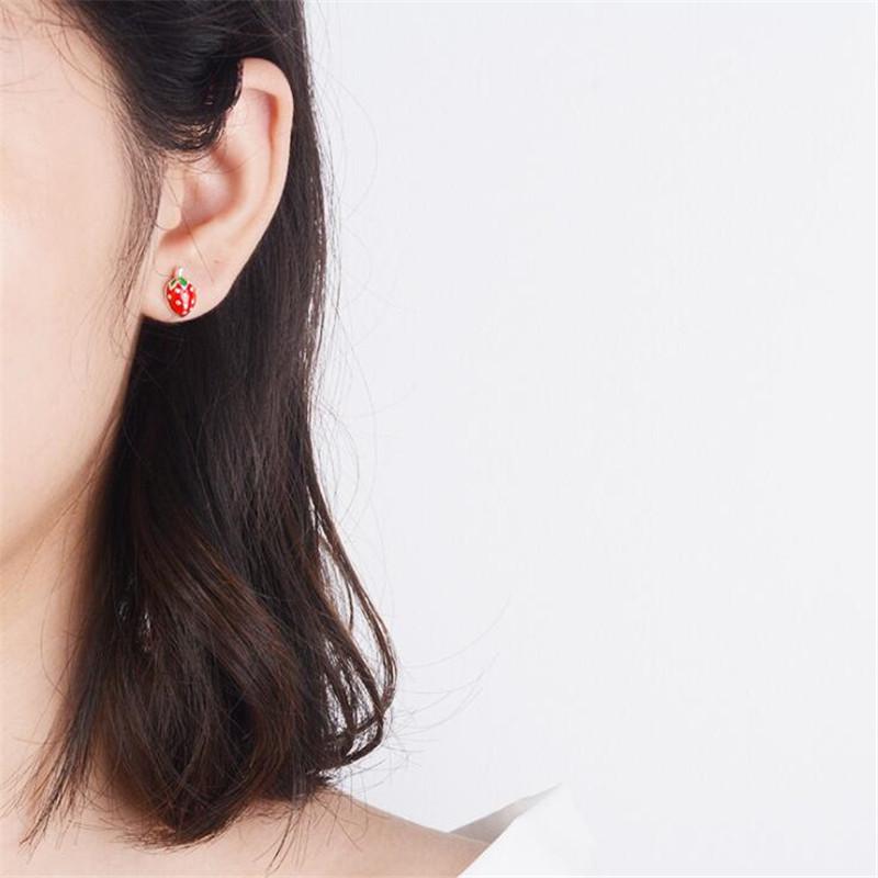 Korean Style Cute Strawberry Drip Oil Stud Earrings for Women