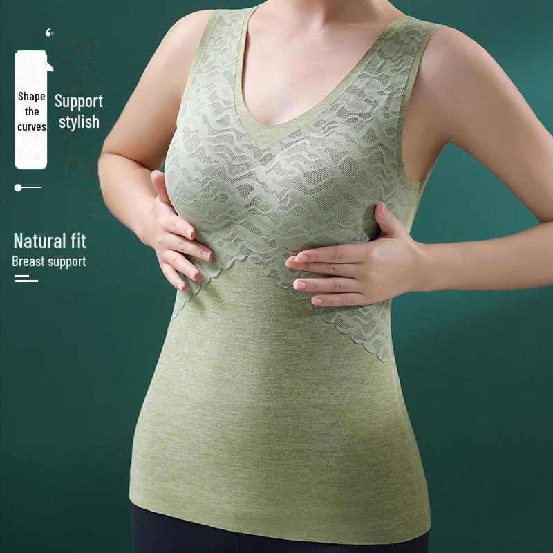 Women's Seamless Self-Heating Velvet Thermal Underwear with Chest Pads & Thick Inner Lace.