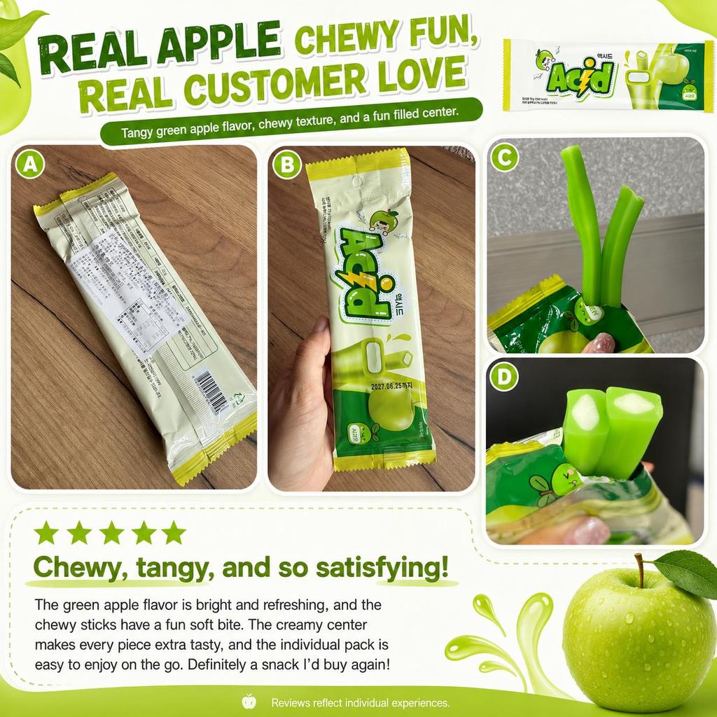 YEM Apple Flavored Long Strip Filled Gummy Candy 70g