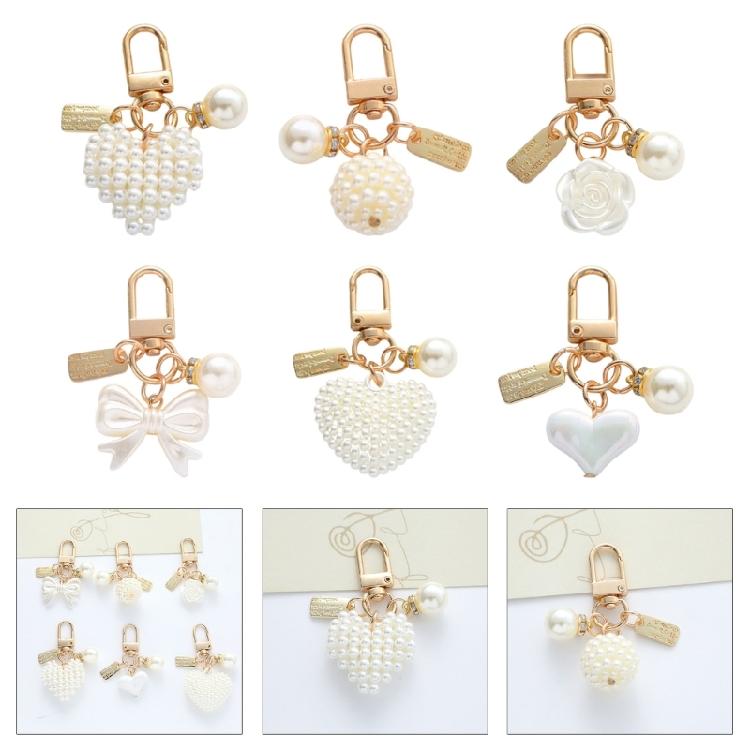 Elegant Heart Keychain with Pearls Accent Trendy Pearls And Alloy Rose Heart Keychain Adornment For  Fashion Lovers