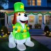4FT St Patricks Day Inflatables Outdoor Decorations Blow Up Cute Dog Wearing Luck Shamrock Hat Bead Necklace, St. Patrick's Blow ups Irish Built-in