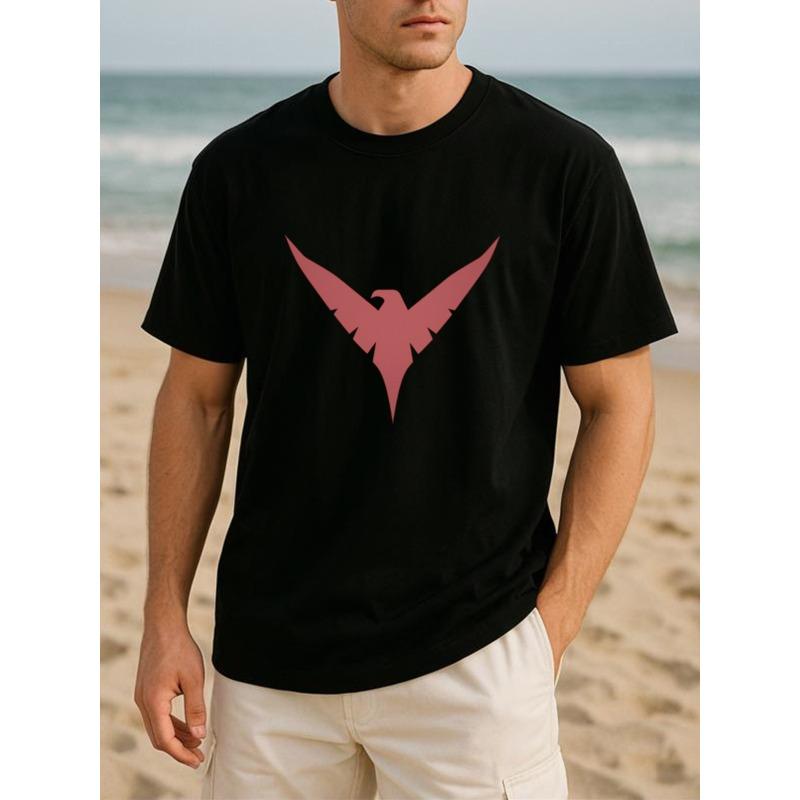 European Sizes Men'S Casual Short-Sleeved Crew Neck T-Shirt with Bird Logo Print | Suitable for Daily Wear, Home, Outdoor Sports, and Weekend Casual