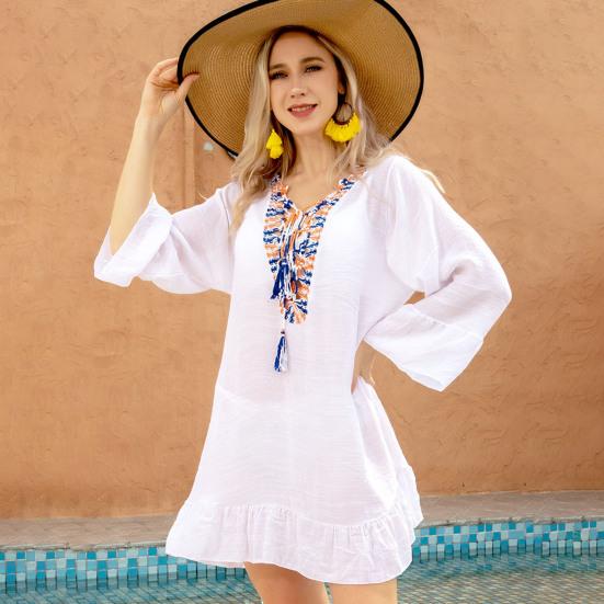 Chic Summer Beach Dress Bohemia Sunscreen Beachwear Long Sleeves Women Beach Dress Women Garment