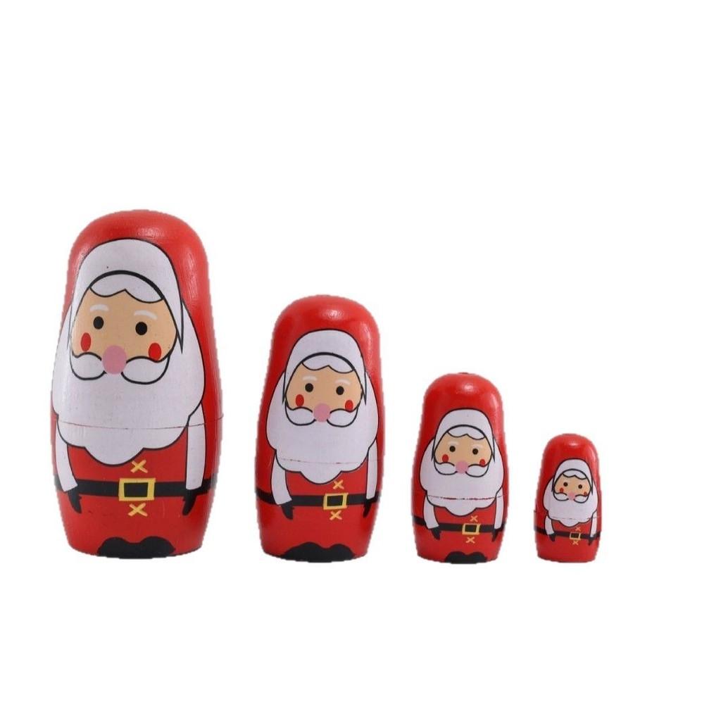 Wooden Russian Nesting Dolls Set With Christmas Decor And Modern Minimalist Style For Holiday Gift